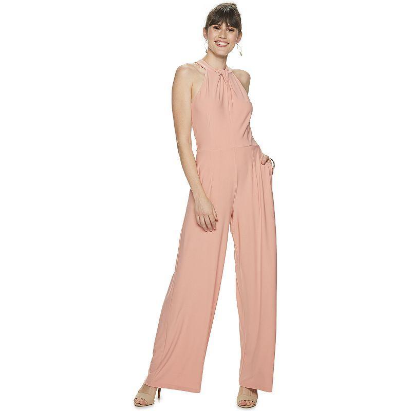 Womens Nina Leonard Wide-Leg Halter Jumpsuit Red Product Image