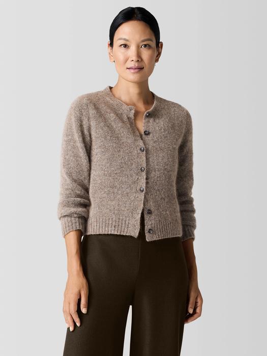 Mohair Plush Mélange Crew Neck Cardigan Product Image