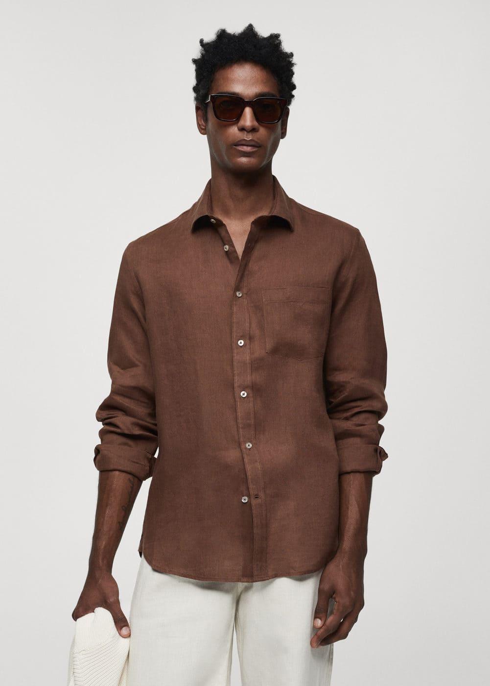 MANGO MAN - 100% linen slim-fit shirt brownMen Product Image