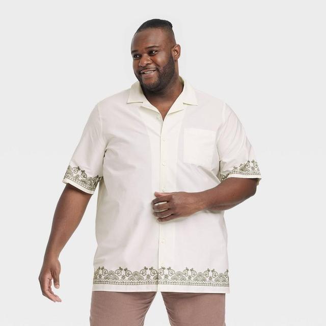 Mens Big & Tall Short Sleeve Embroidered Button-Down Shirt - Goodfellow & Co Cream LT Product Image