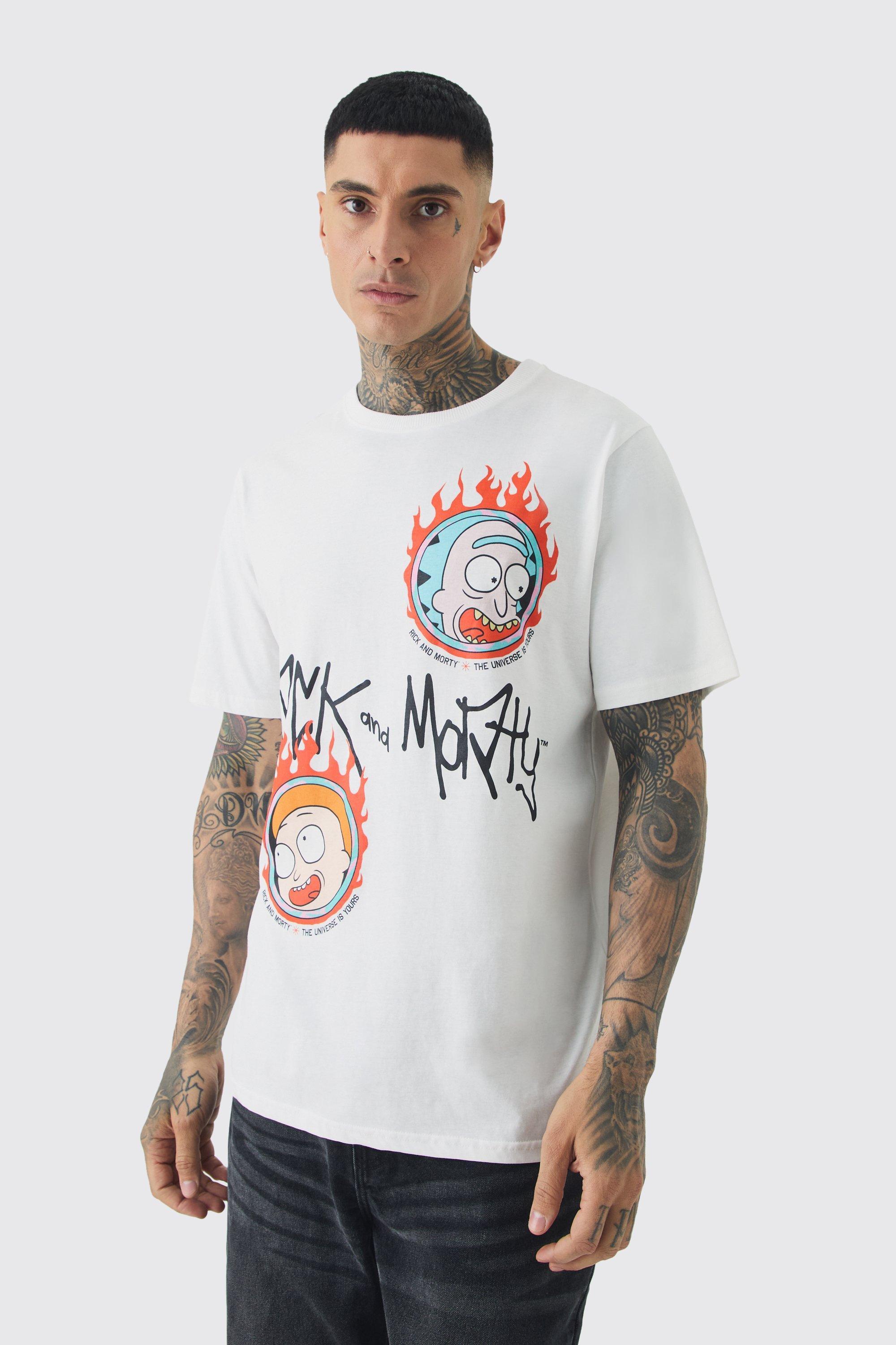 Tall Rick & Morty Printed License T-shirt In White | boohooMAN USA Product Image