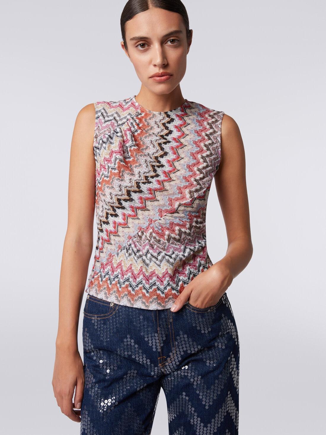 Zigzag crew-neck tank top with gathers Multicoloured | Missoni Product Image