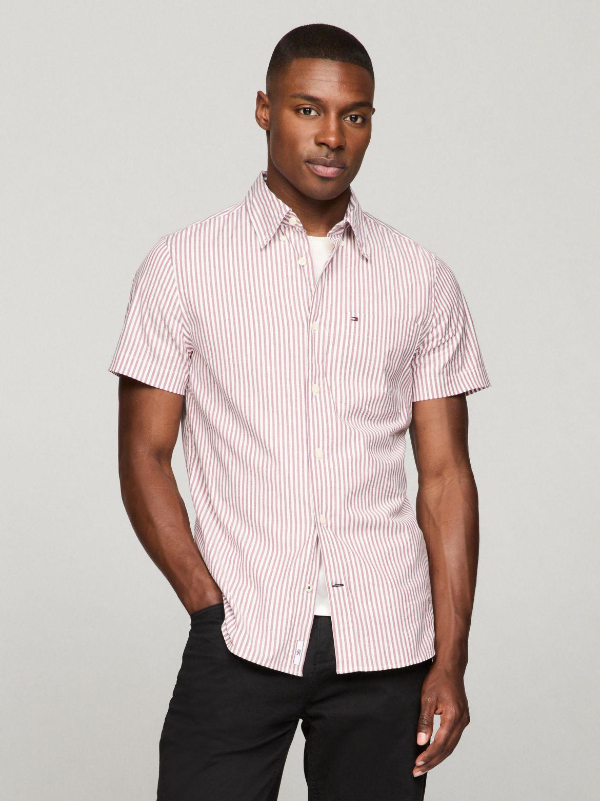 Tommy Hilfiger Men's Short-Sleeve Stripe Slim Fit Poplin Shirt Product Image