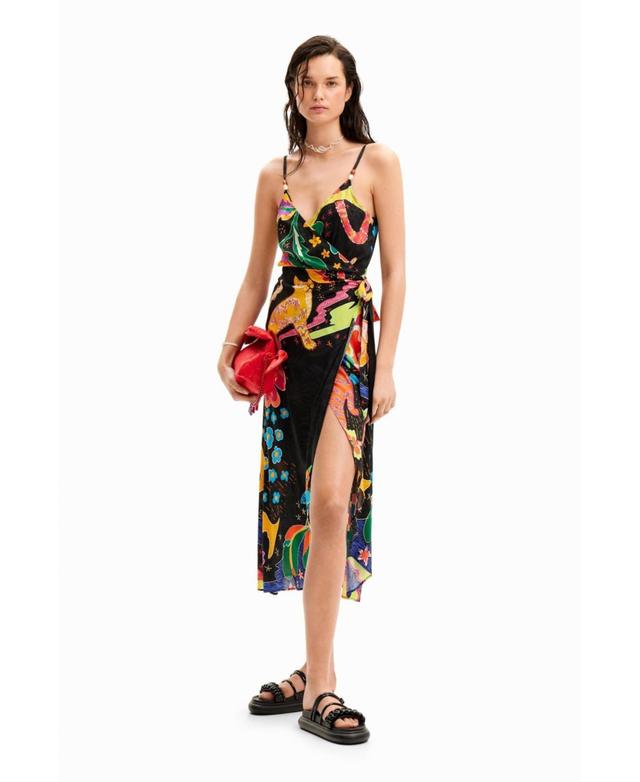 Desigual Womens Jungle design wrap midi dress Product Image