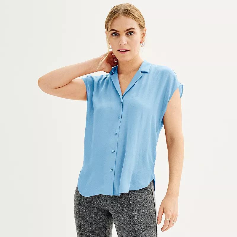 Womens Nine West Short Sleeve Easy Lapel Shirt Tinsley Blue Product Image