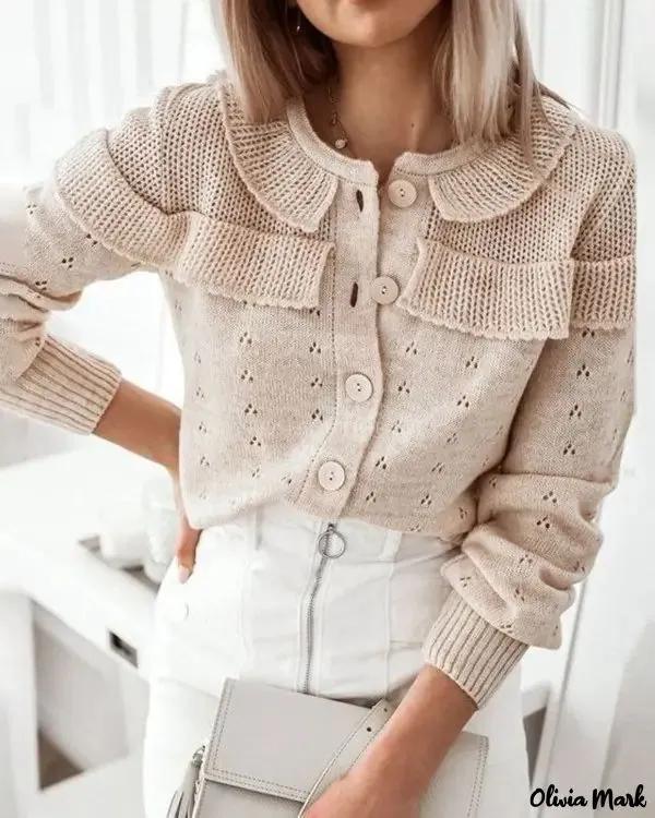 Olivia Mark – Long Sleeve Ruffle Hem Button Up Cardigan Product Image