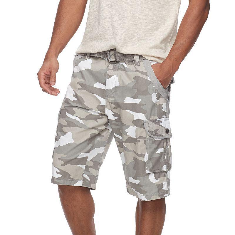 Mens RawX Regular-Fit Belted Cargo Shorts White Product Image