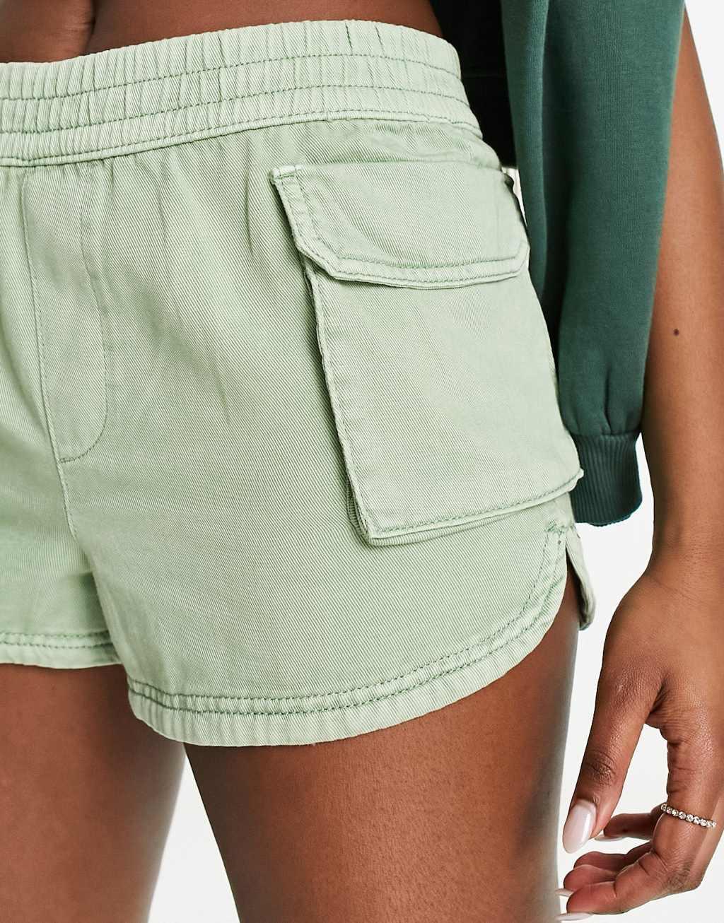 Miss Selfridge cargo pocket runner shorts in washed khaki Product Image