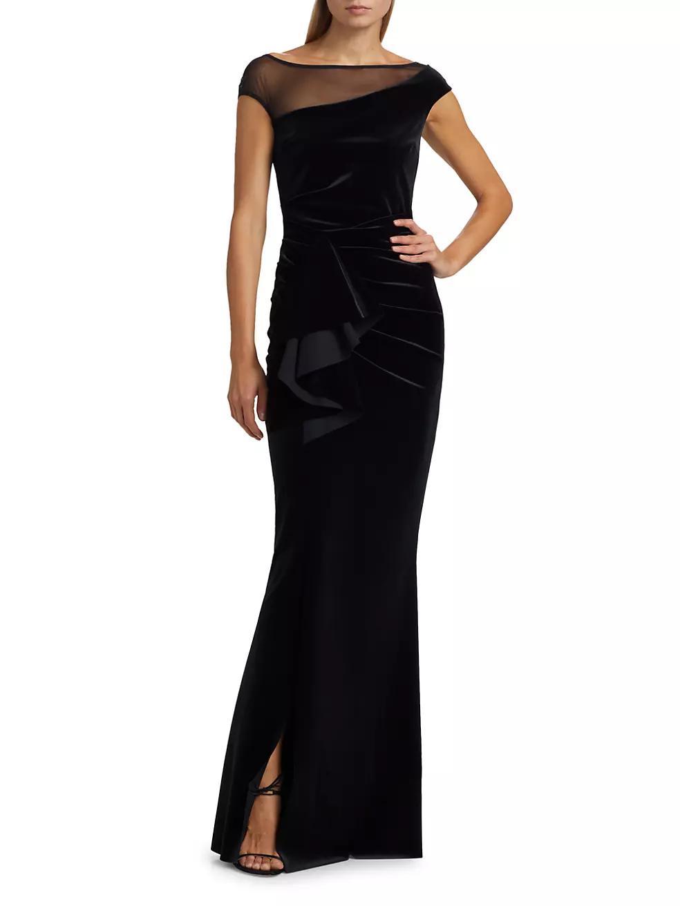 Aroma Illusion Velvet Ruffle Sheath Gown Product Image