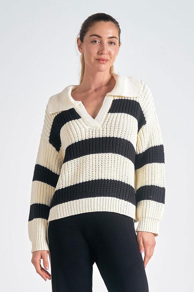 Stripe Polo Collar Sweater Product Image