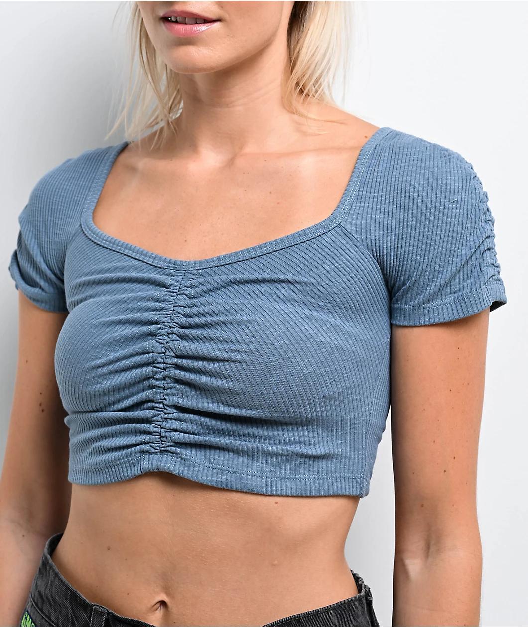 Unionbay Hollis Rib Knit Blue Crop T-Shirt Product Image