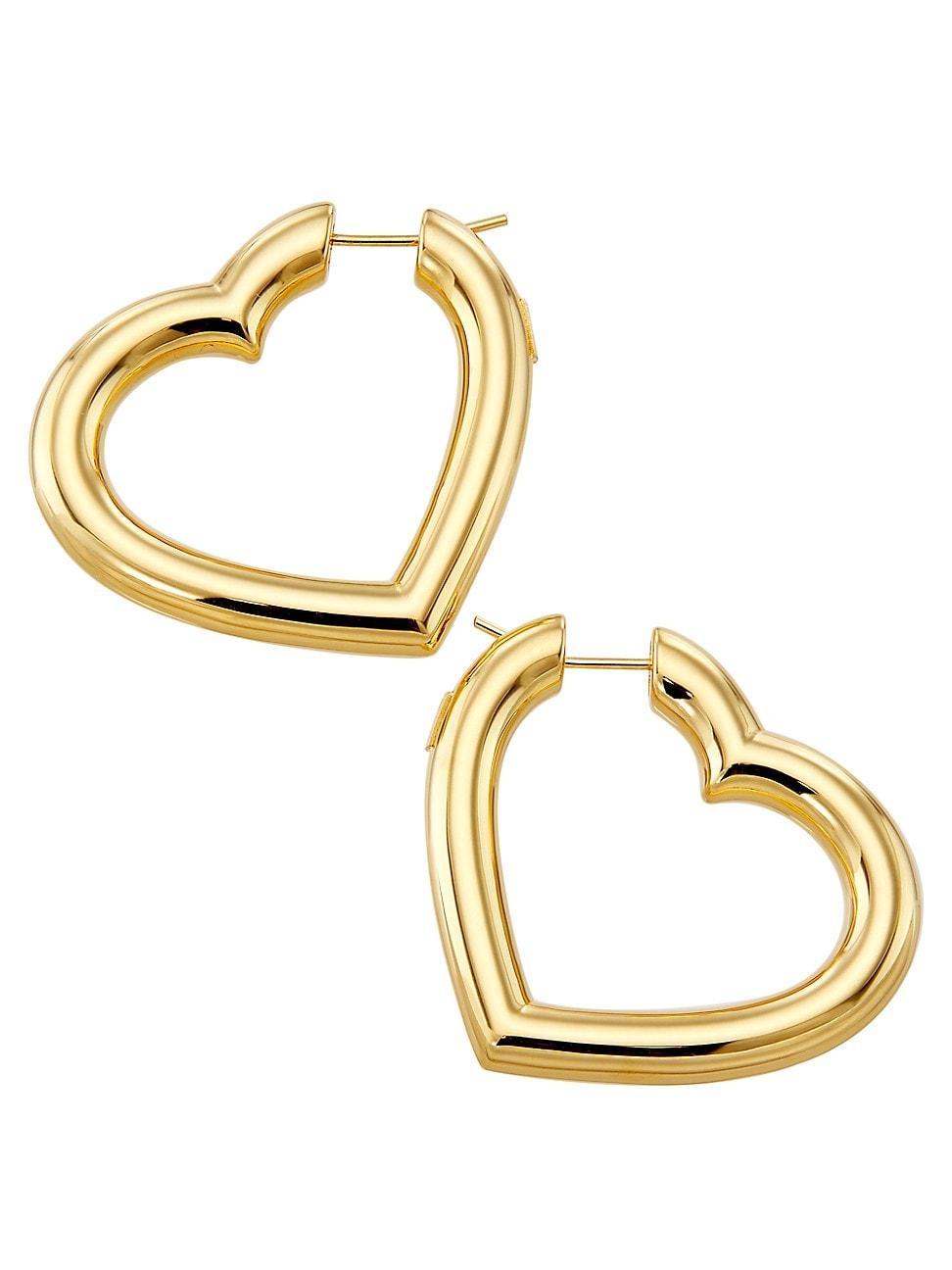 Womens 14K Yellow Gold Medium Heart Hoop Earrings Product Image