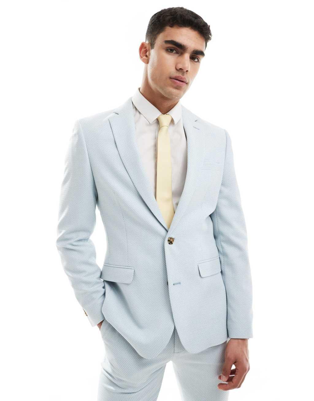 ASOS DESIGN skinny suit jacket in pale blue birdseye texture Product Image