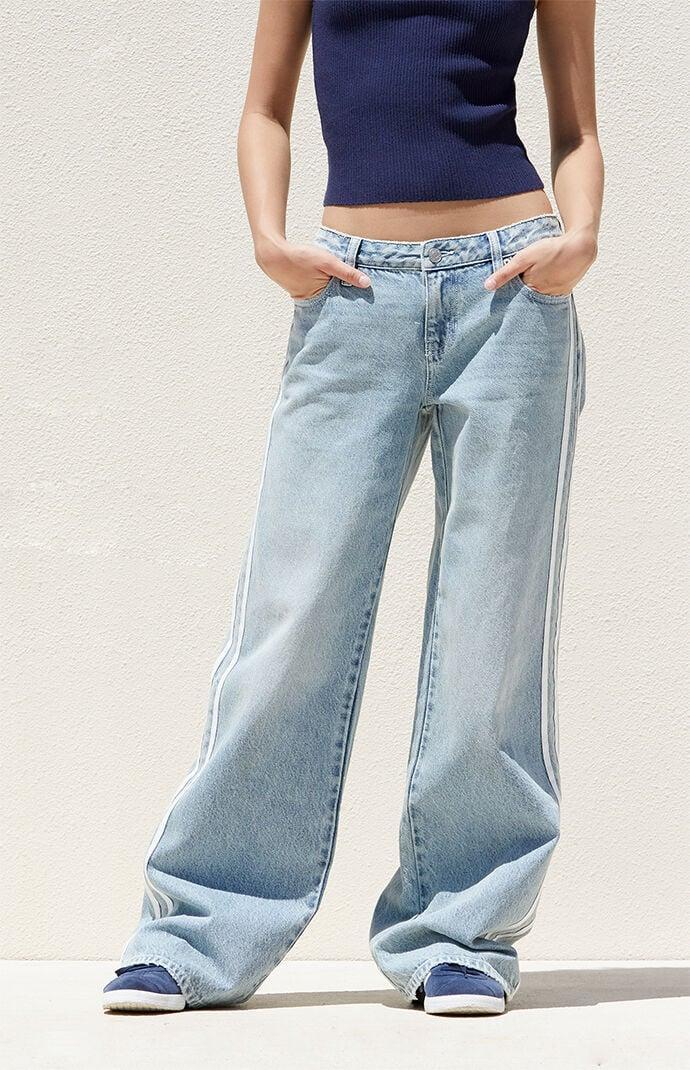 Women's Light Indigo Low Rise Baggy Track Jeans Product Image