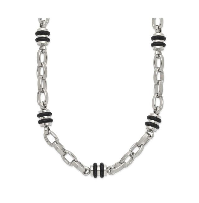 Chisel Stainless Steel Polished with Black Rubber Barrel Link Necklace Product Image