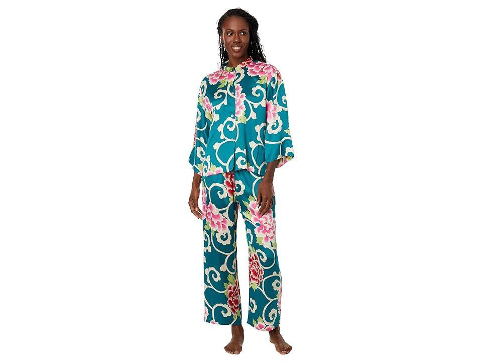 N by Natori Saz Satin PJ Set (Spruce Multi) Women's Pajama Sets Product Image