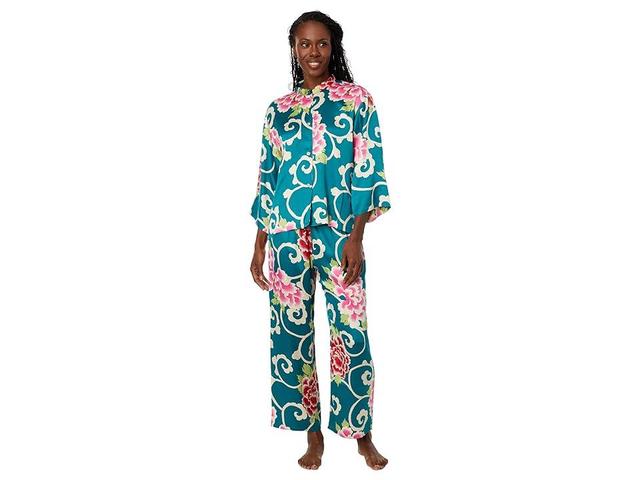 N by Natori Saz Satin PJ Set (Spruce Multi) Women's Pajama Sets Product Image