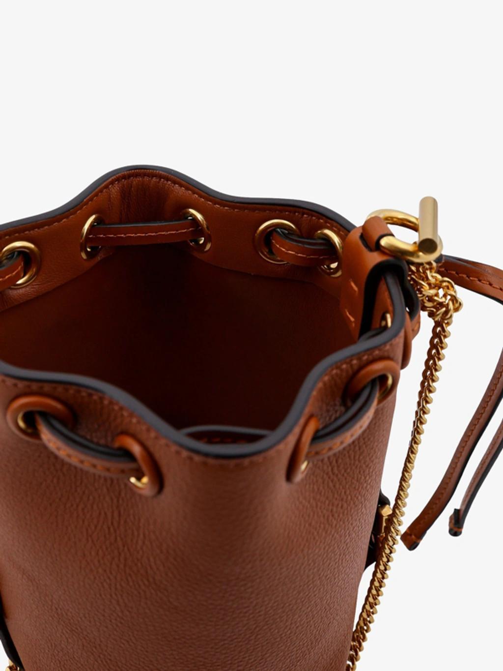 Marcie Small Leather Bucket Bag In Brown Product Image