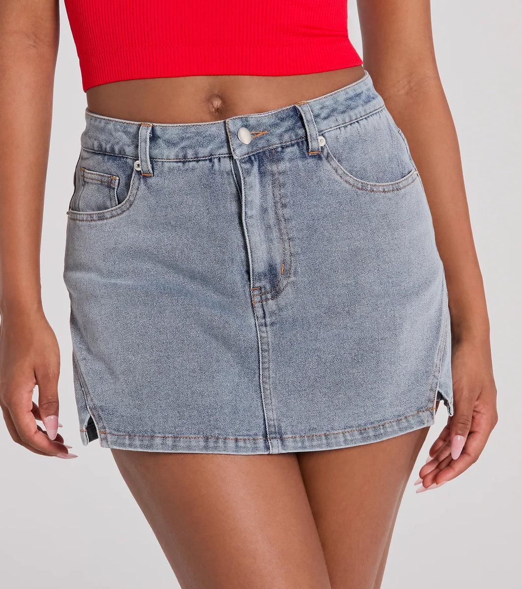 Favorite Look High-Rise Slit Mini Denim Skort Product Image