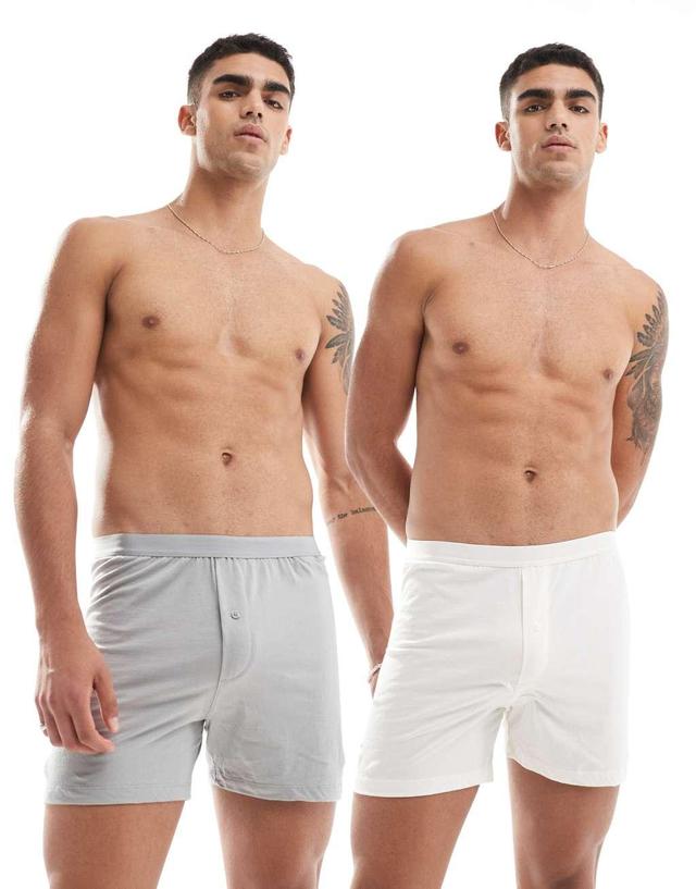 ASOS DESIGN 2 pack boxers in cream and gray Product Image