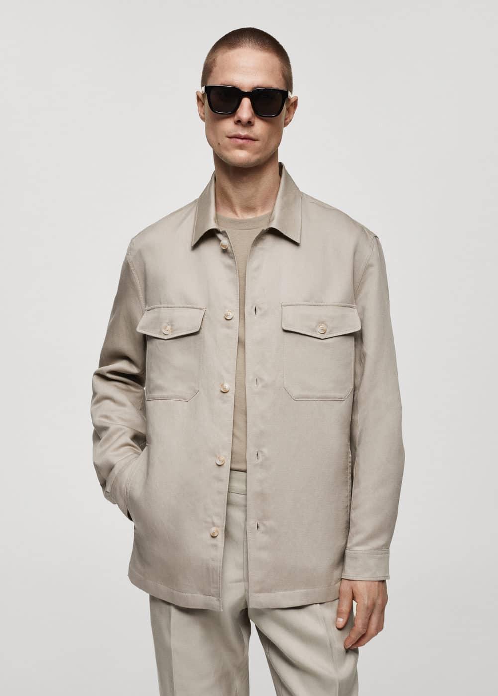 MANGO MAN - Linen overshirt with pockets medium brownMen Product Image