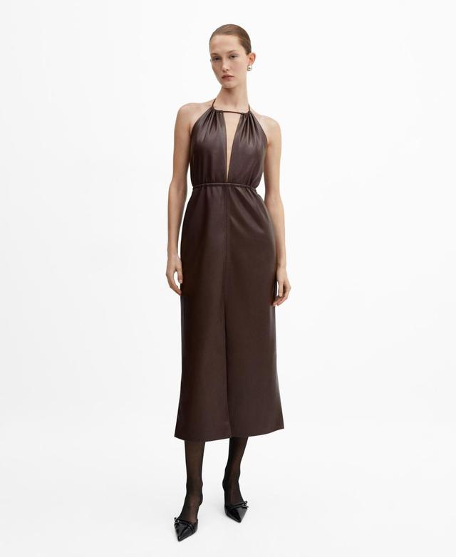 Mango Womens Leather-Effect Halter Dress Product Image