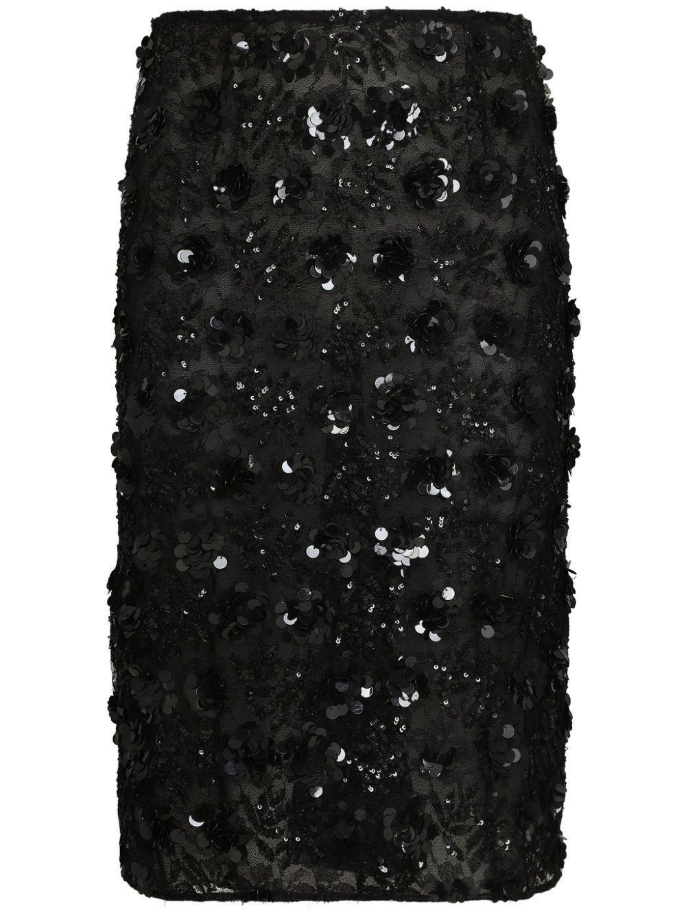 Embellished Lace Midi Skirt In Black Product Image