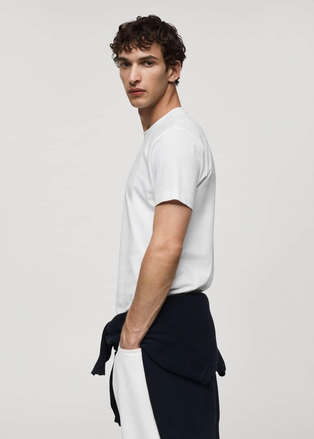 MANGO MAN - Basic cotton stretch T-shirt whiteMen Product Image