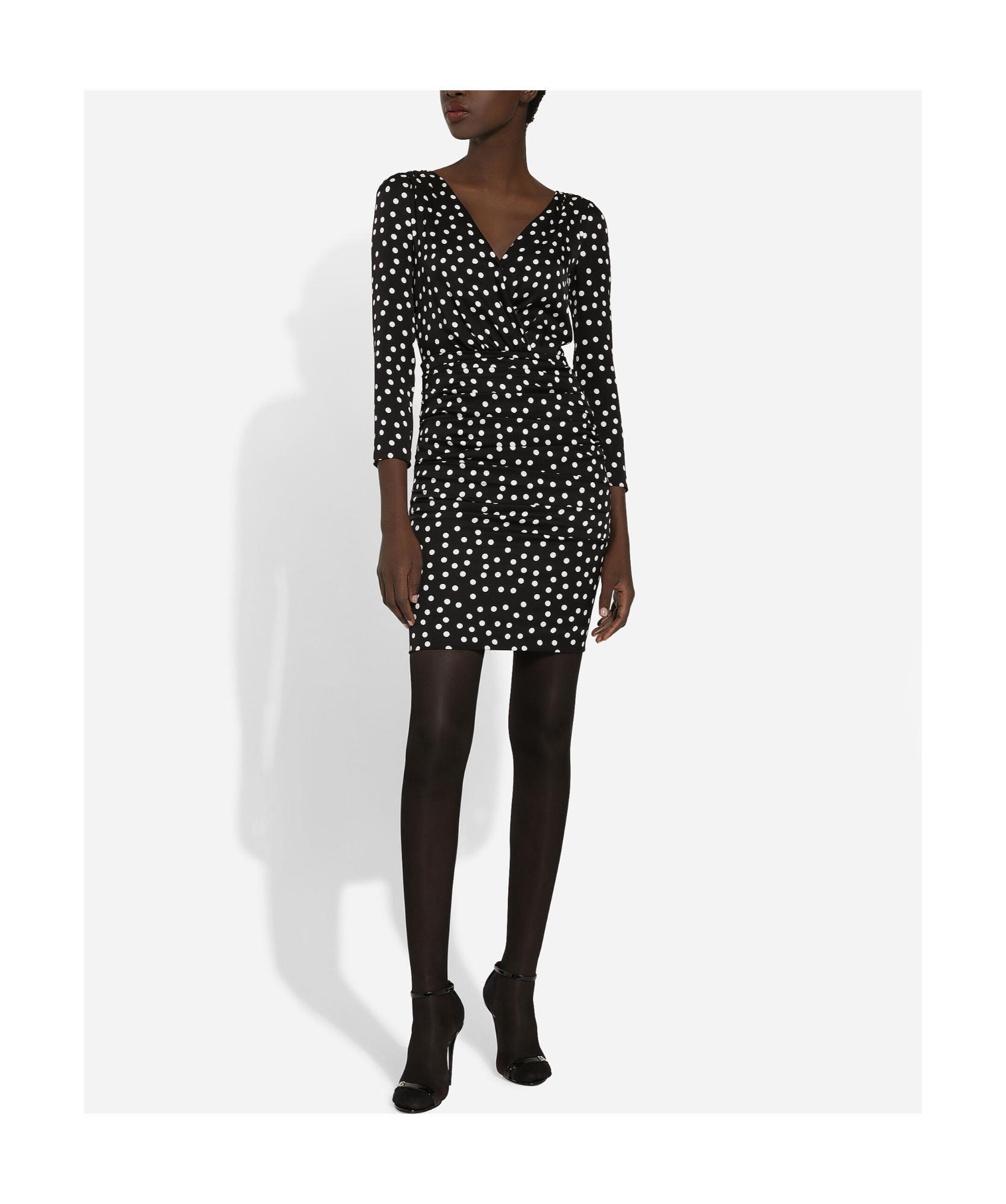 DOLCE & GABBANA Polka Dot-print Draped Minidress In Nero Product Image