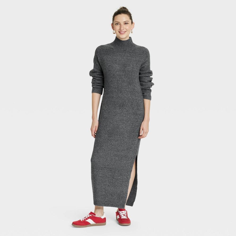 Womens Long Sleeve Midi Sweater Dress - Universal Thread Charcoal L product image