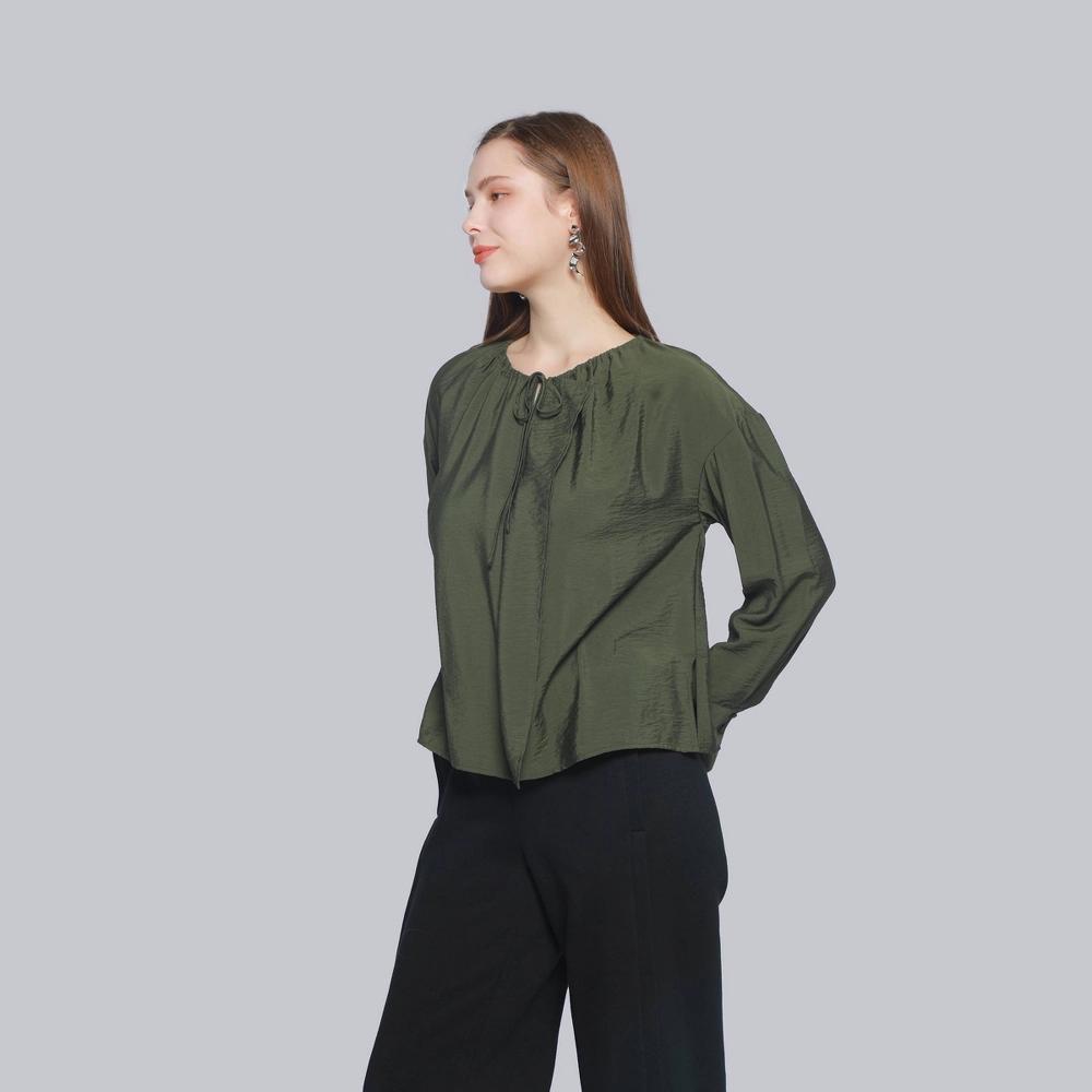 Women's Ruffle Long Sleeve Blouse - A New Day™ Green XXL Product Image