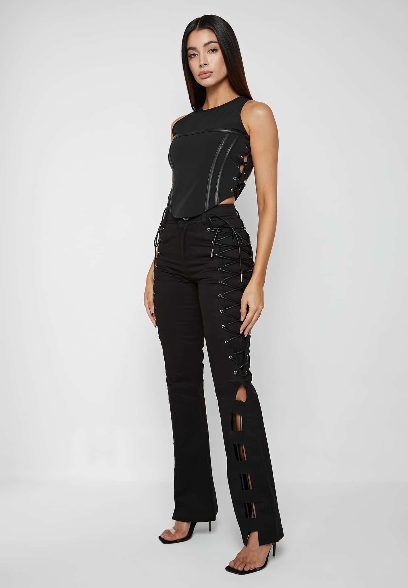 Lace Up Trousers - Black Female Product Image