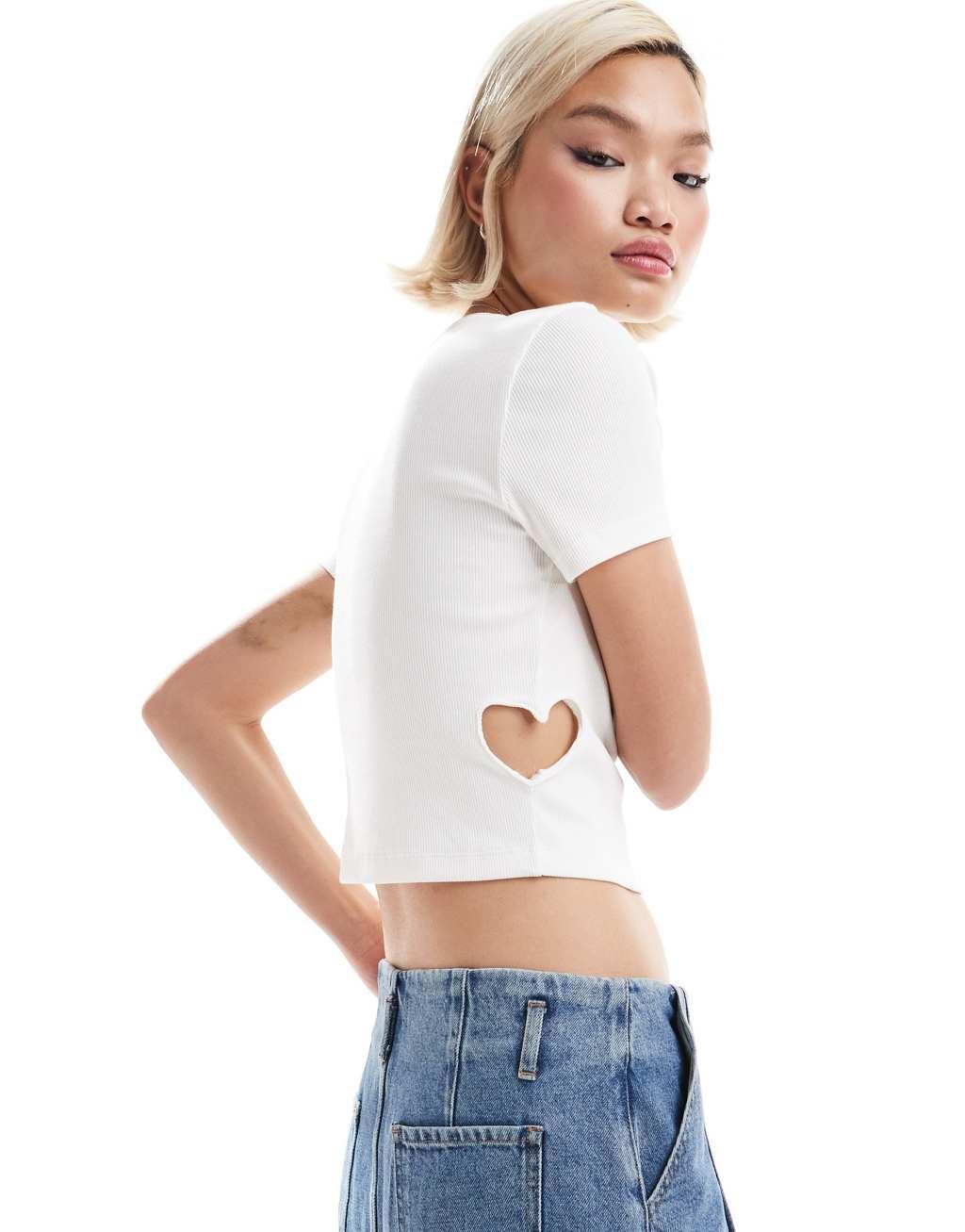 Only ribbed top with open heart detail in white  Product Image