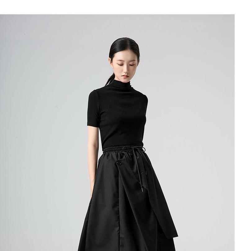 Drawstring Waist Plain Buttoned Slit Midi A-Line Skirt Product Image