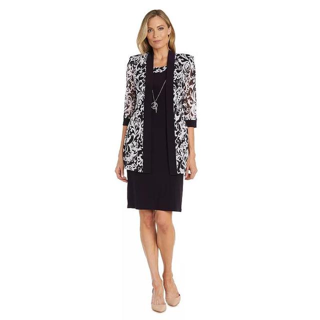 Petite R&M Richards Puff Mesh Print Dress with Jacket, Womens Product Image