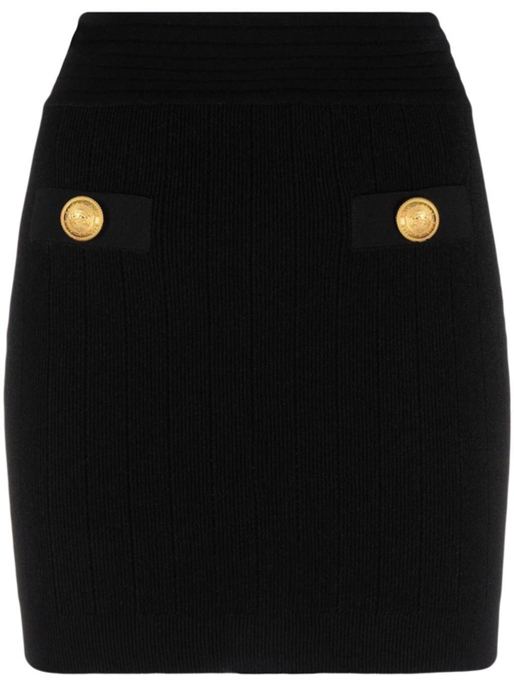 BALMAIN Knit Mini Skirt With Golden Buttons In Black Product Image