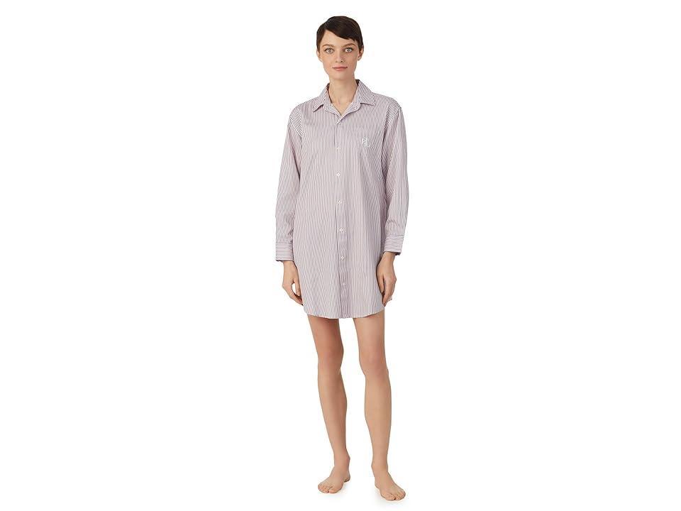 LAUREN Ralph Lauren Long Sleeve His Shirt Sleepshirt (Pink Stripe) Women's Pajama Product Image