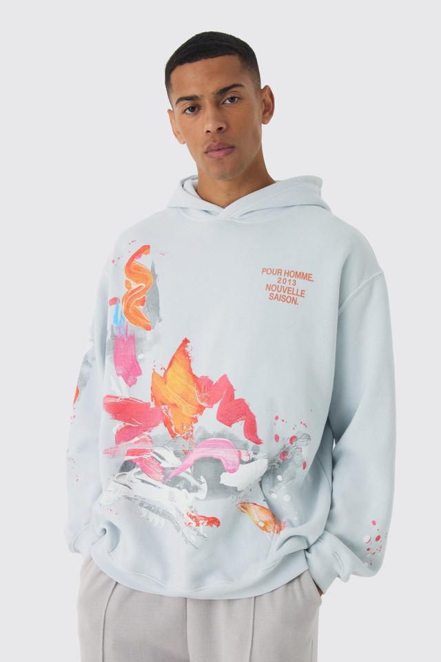 Regular Paint Splatter Washed Hoodie | boohooMAN USA Product Image