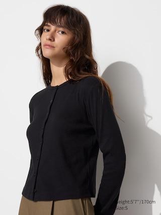 Womens Pointelle Cardigan Black Small UNIQLO US Product Image