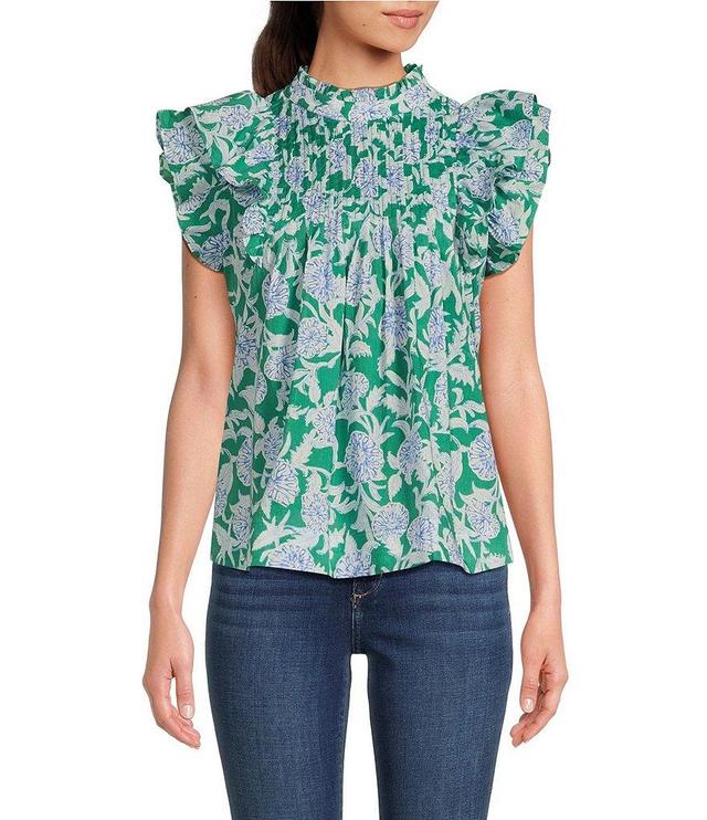 J.Marie Merritt Pleated Cap Sleeve Ruffled Top Product Image