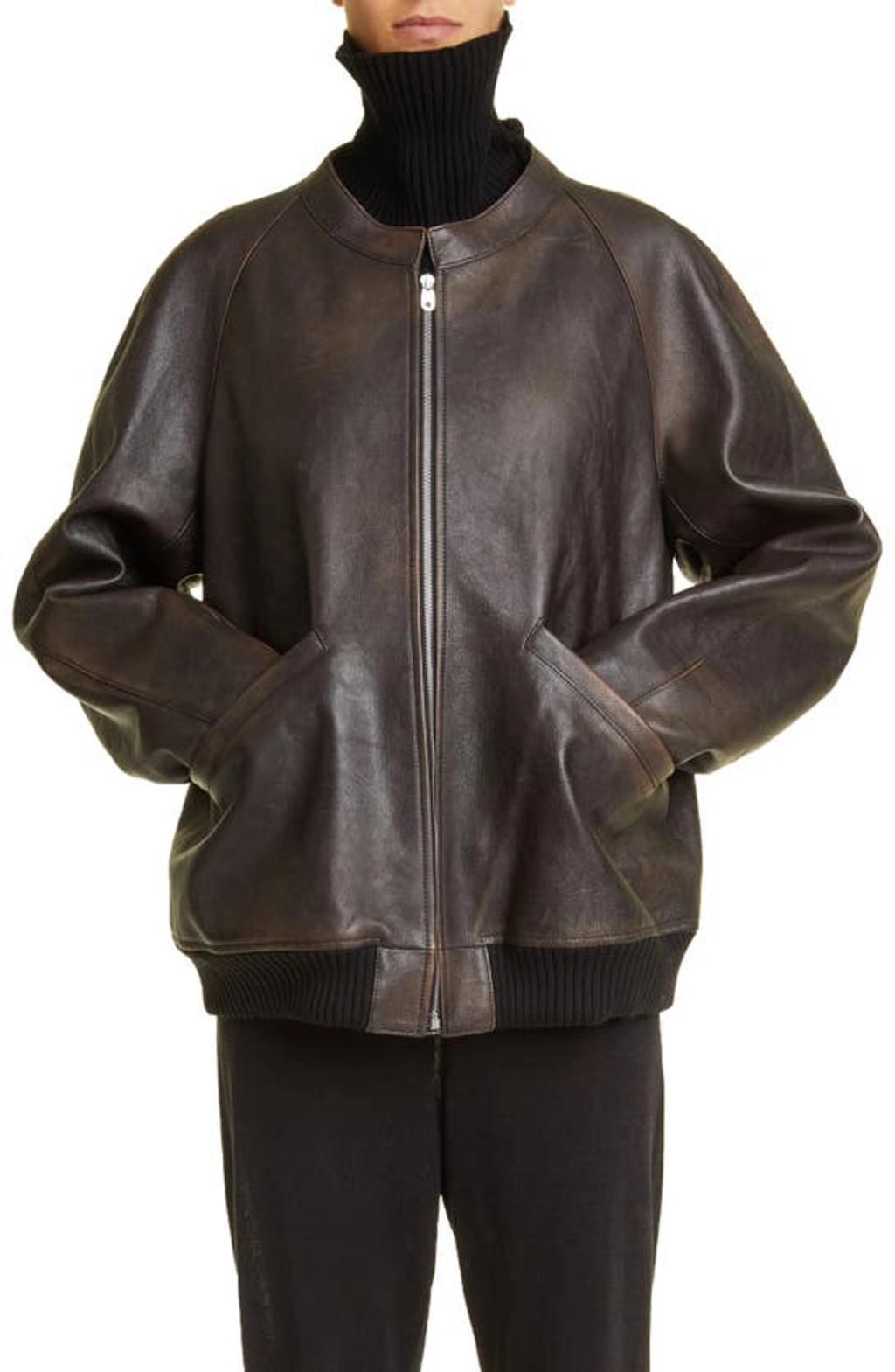 Kengia Leather Bomber Jacket In Brown product image