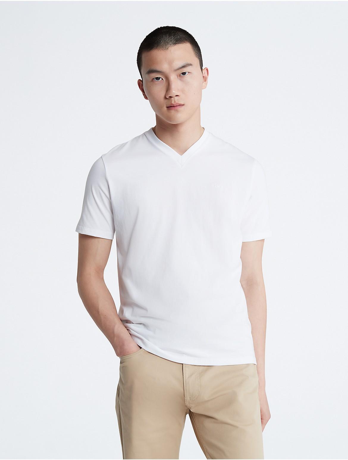 Calvin Klein Men's Smooth Cotton Solid V-Neck T-Shirt - White - L Product Image