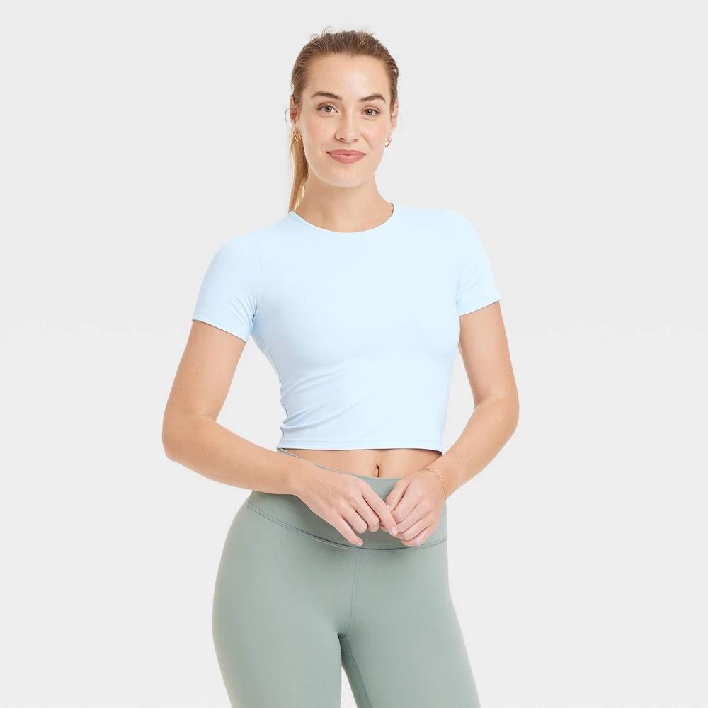 Womens Everyday Soft Cropped Short Sleeve T-Shirt - All In Motion Sky Blue L product image