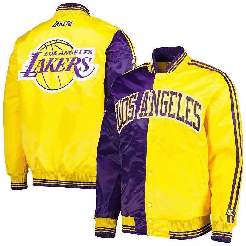 Mens Starter /Gold Los Angeles Lakers Fast Break Satin Full-Snap Jacket Product Image