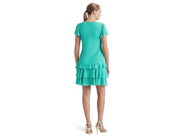 LAUREN Ralph Lauren Georgette Drop-Waist Dress (Natural Turquoise) Women's Dress Product Image