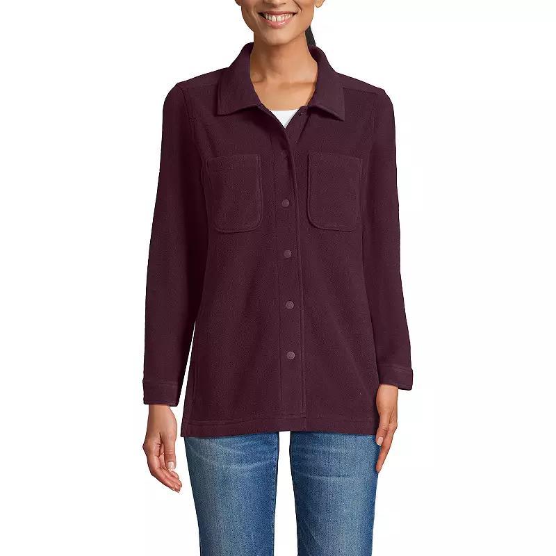 Petite Lands End Fleece Snap Button Collared Shacket, Womens Black Plum Product Image