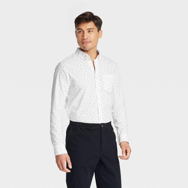 Mens Every Wear Long Sleeve Button-Down Shirt - Goodfellow & Co White Microprint L Product Image