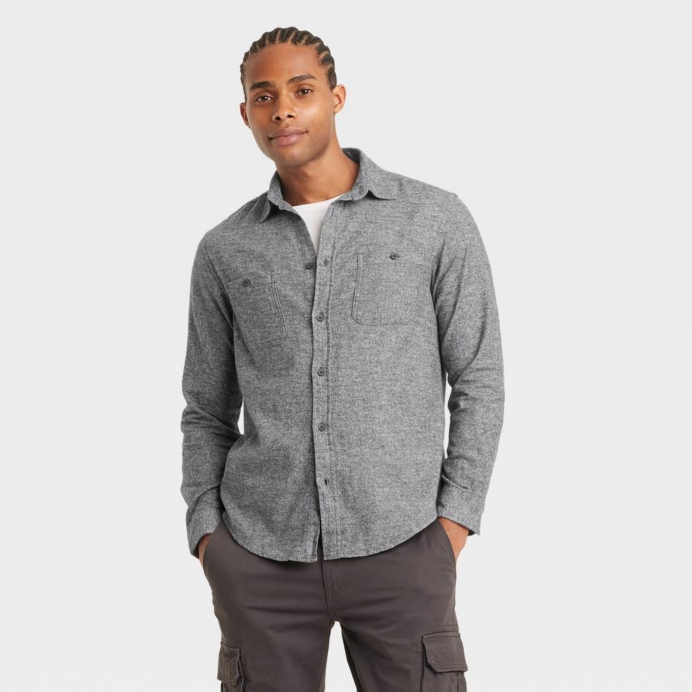 Mens Mid-Weight Flannel Long Sleeve Button-Down Shirt - Goodfellow & Co Heather XXL Product Image