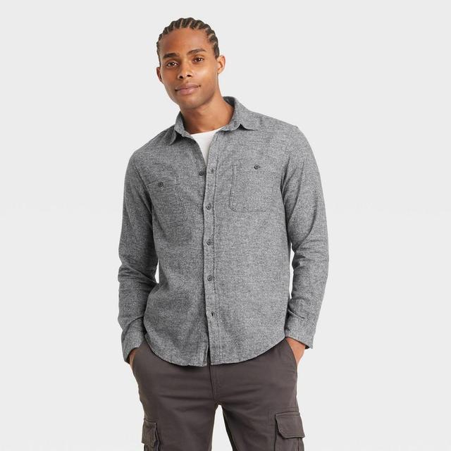 Mens Mid-Weight Flannel Long Sleeve Button-Down Shirt - Goodfellow & Co Heather XXL Product Image