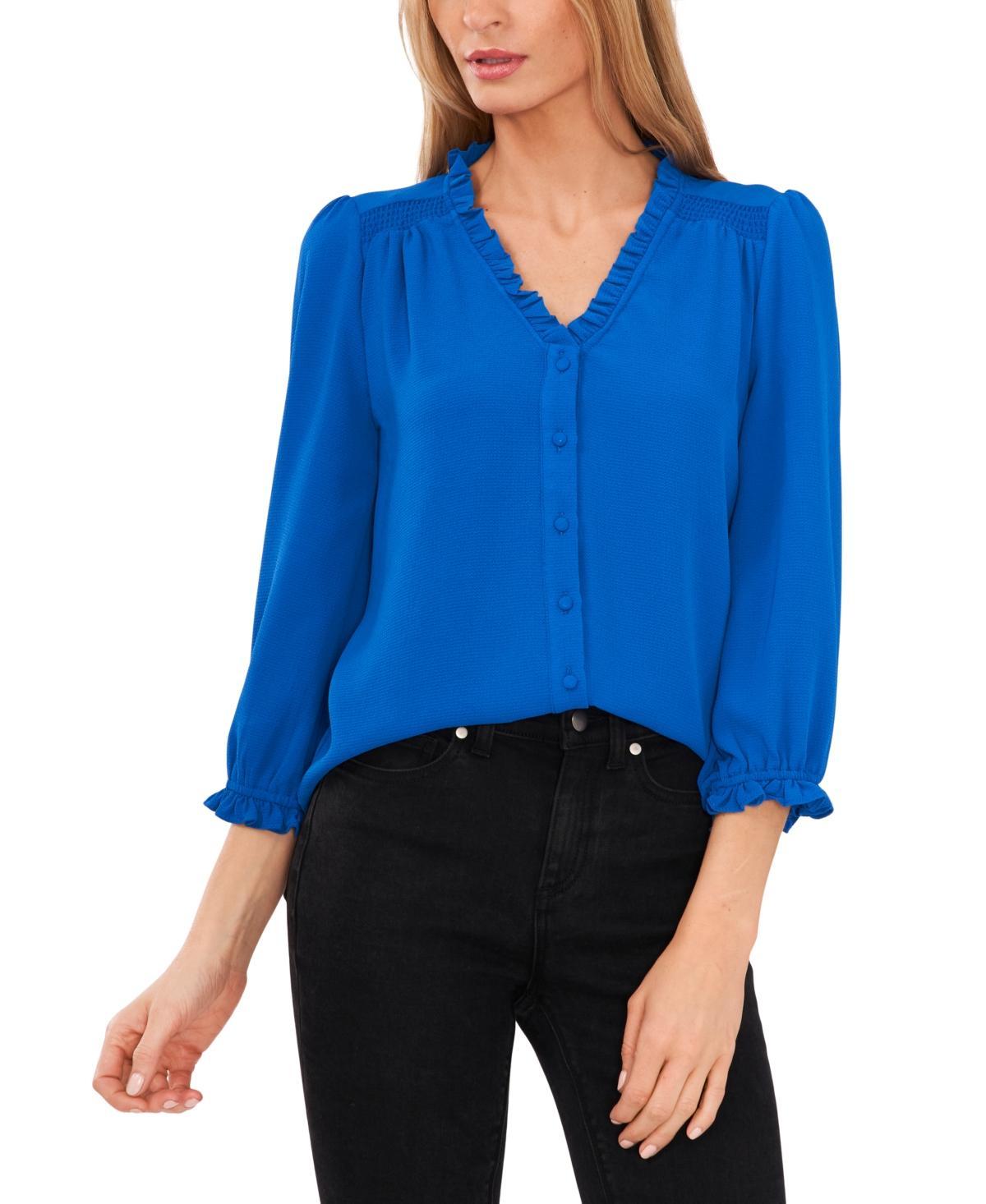 Women's Ruffled Button Front 3/4-Sleeve Blouse Product Image